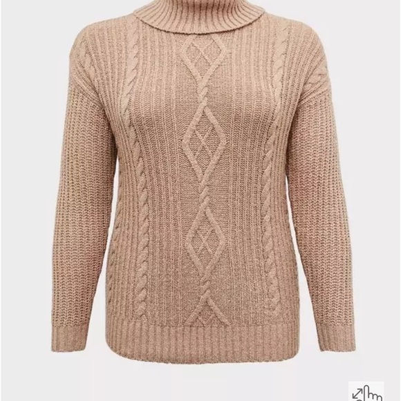 Torrid Light Brown Turtleneck Fisherman Sweater - Picture 3 of 10
